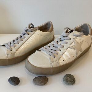 ShuShop Cream Tan Sneakers Low-Top Distressed